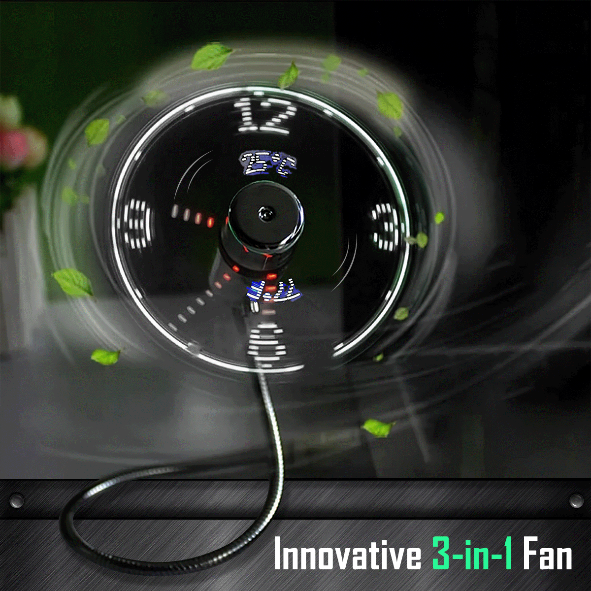 Multifunctional fan showing time and temperature