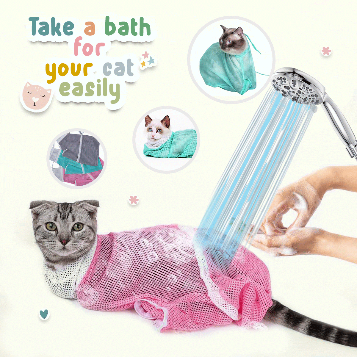 Cat in bath bag