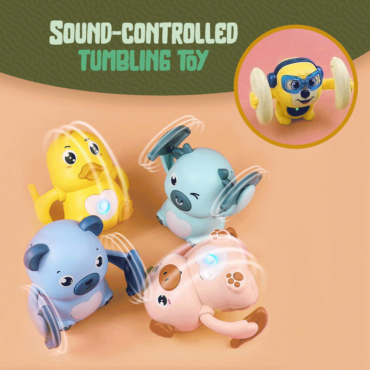 Sound-controlled tumbling toy clapping hands