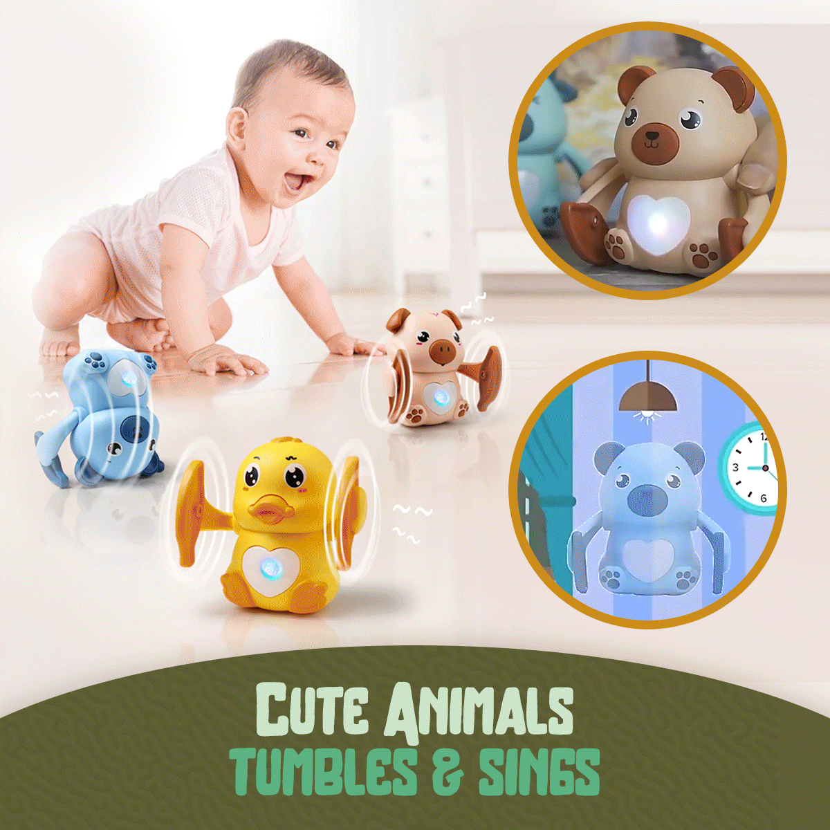 Animal tumbling and singing toy