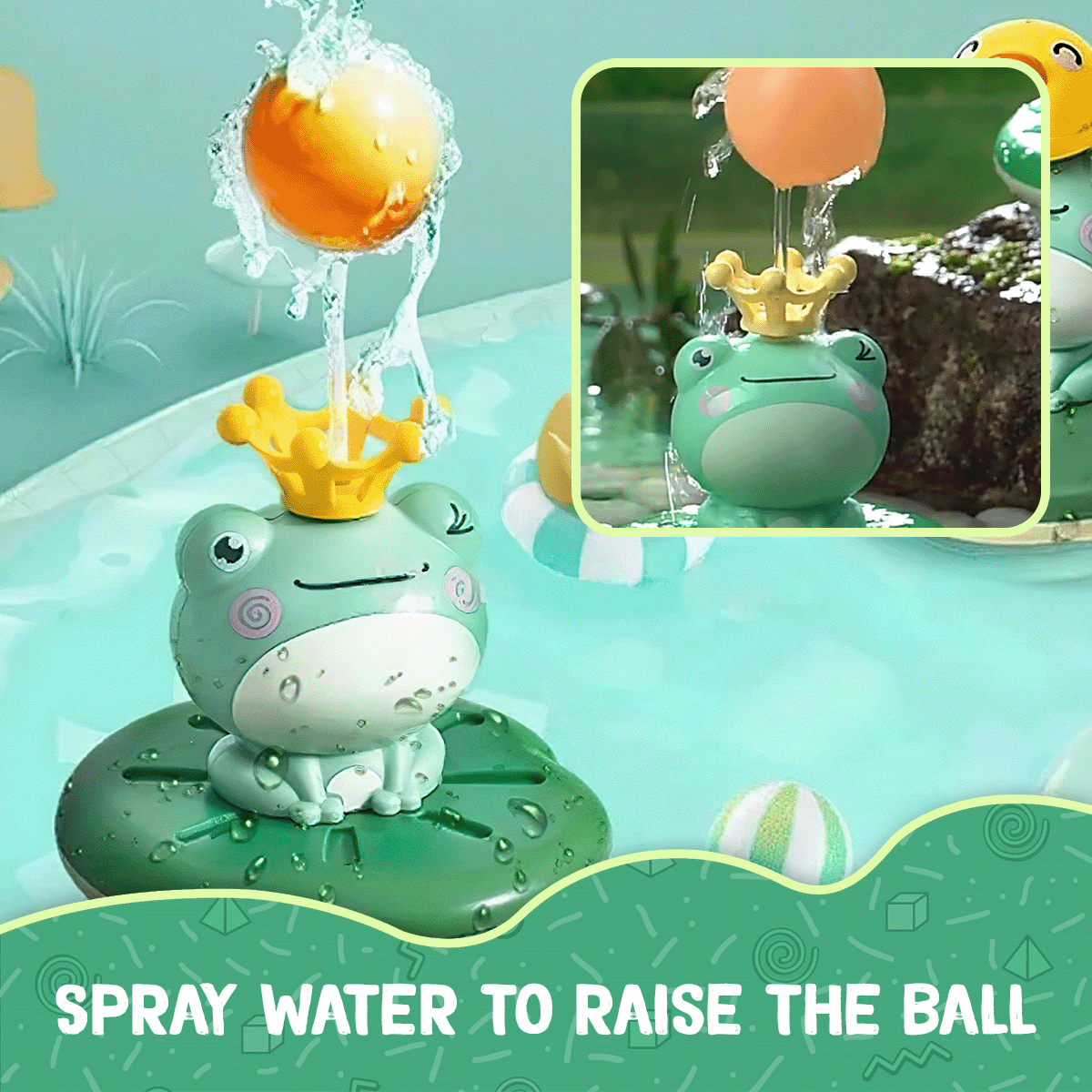 Frog prince bath toy with golden ball