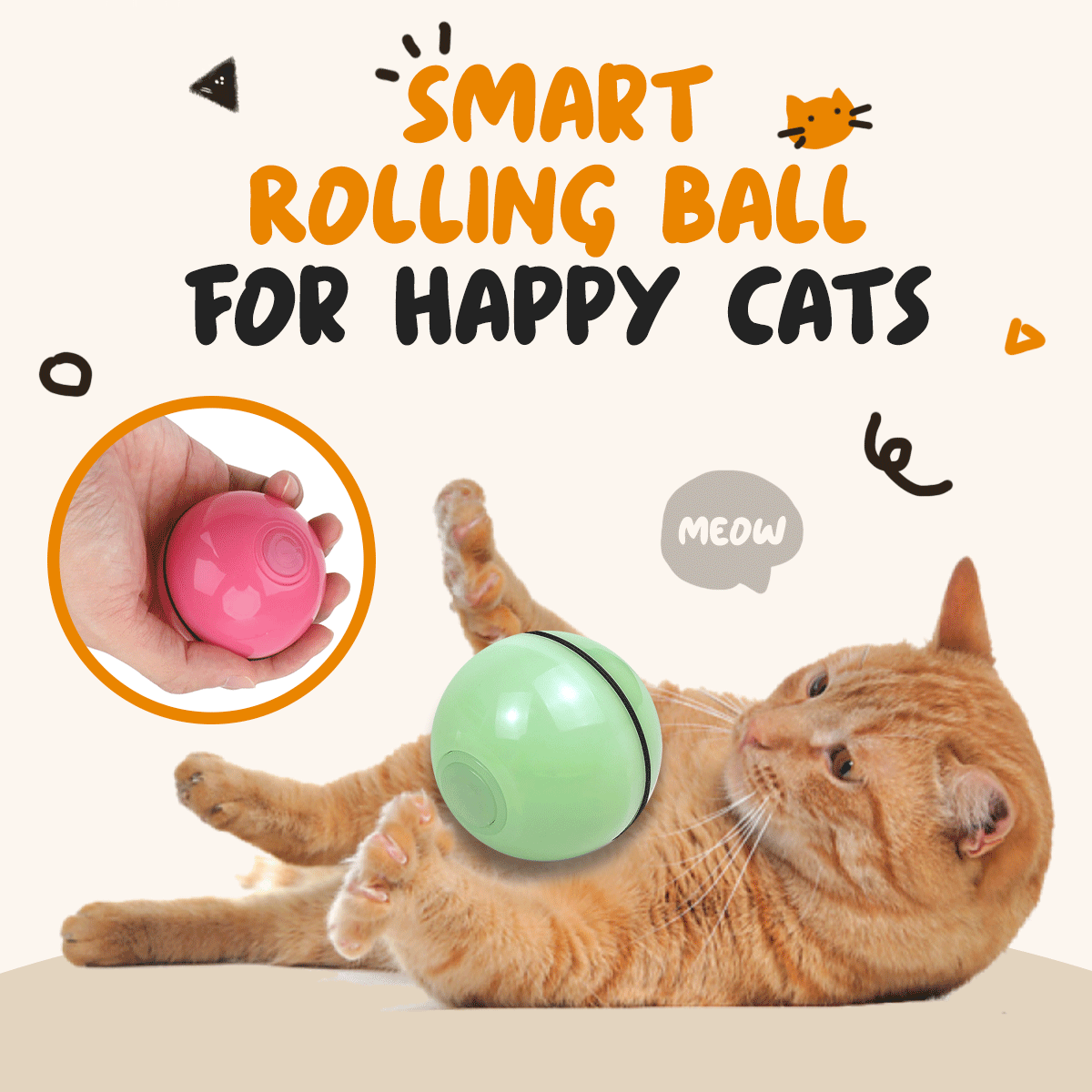 Cat playing with rolling ball