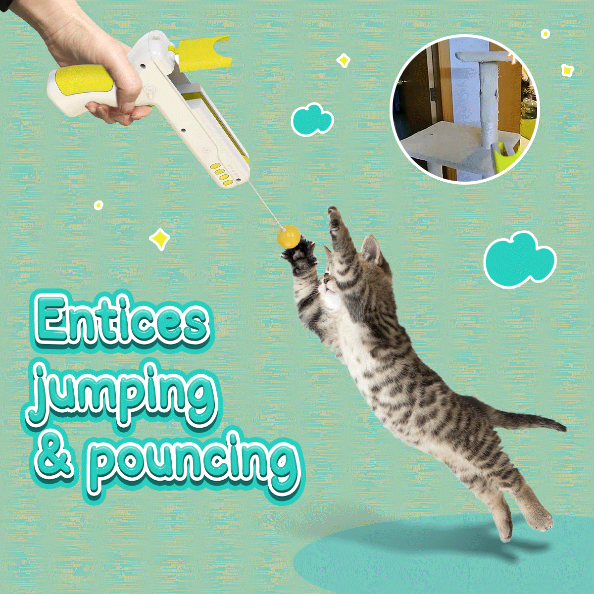 Cat jumping for feather toy gif