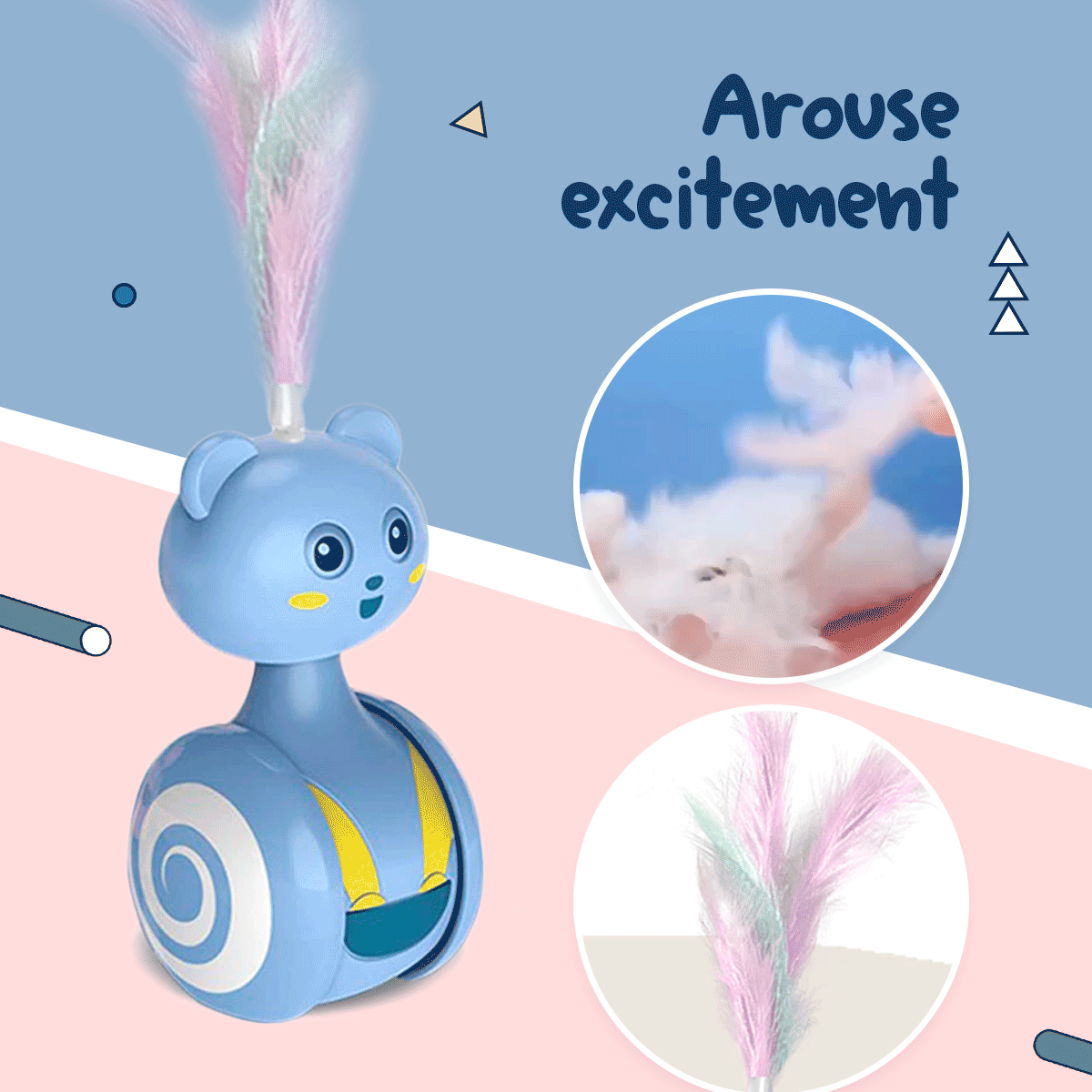 Fluttering feather on tumbler toy