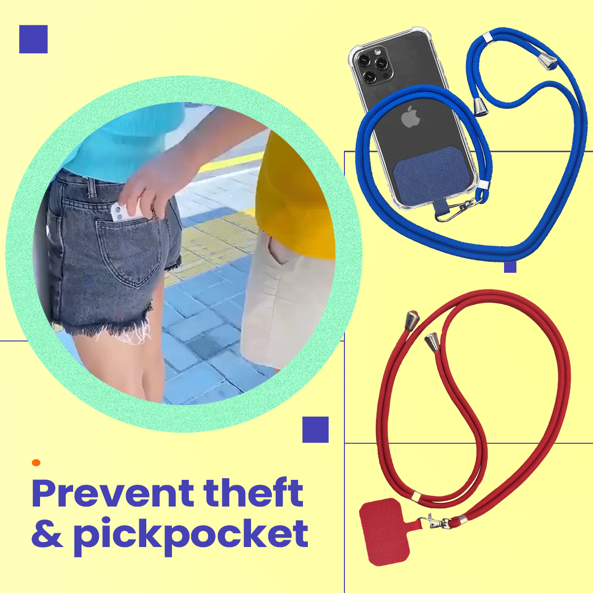 Anti-theft phone lanyard in use