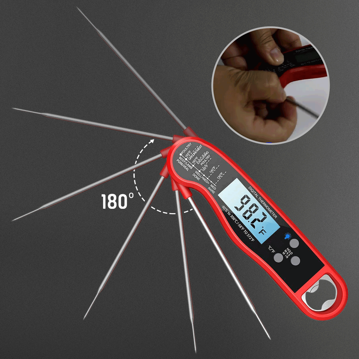 Foldable meat thermometer
