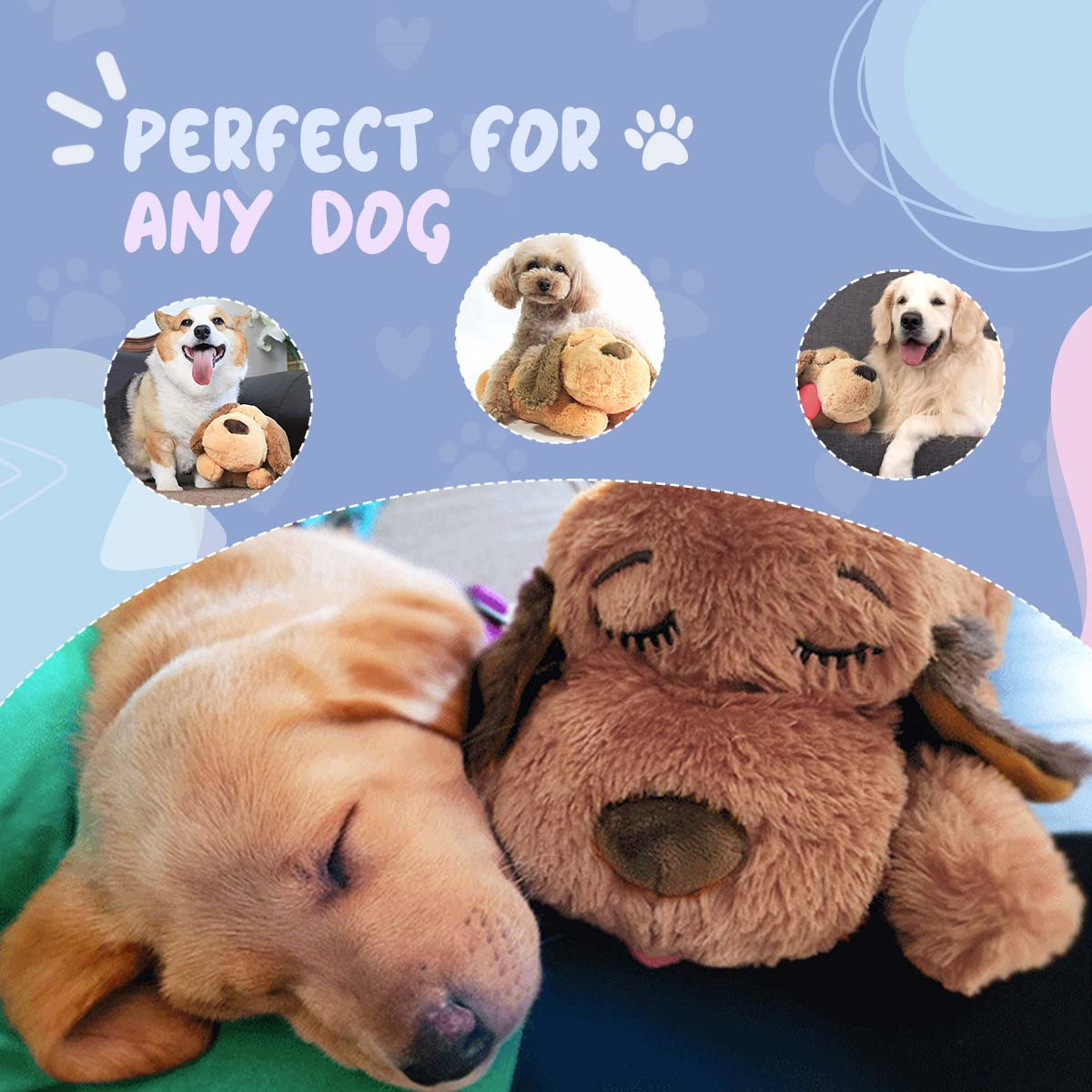 Dog cuddling plush toy