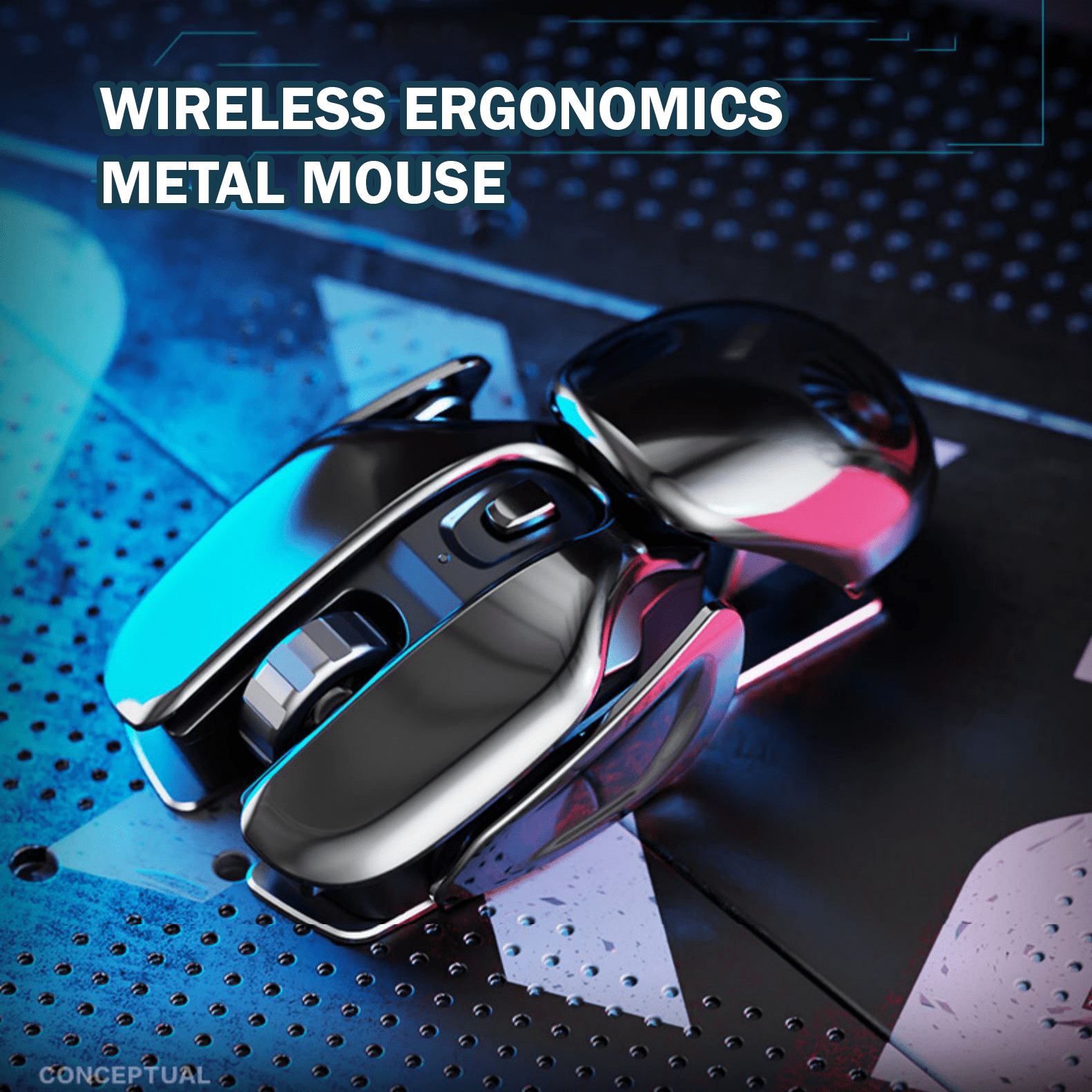 Wireless Ergonomic Metal Mouse Front View