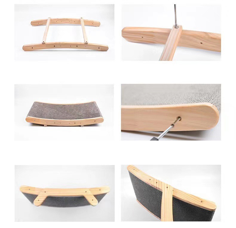 Close-up of Wooden Cat Scratcher and Bed