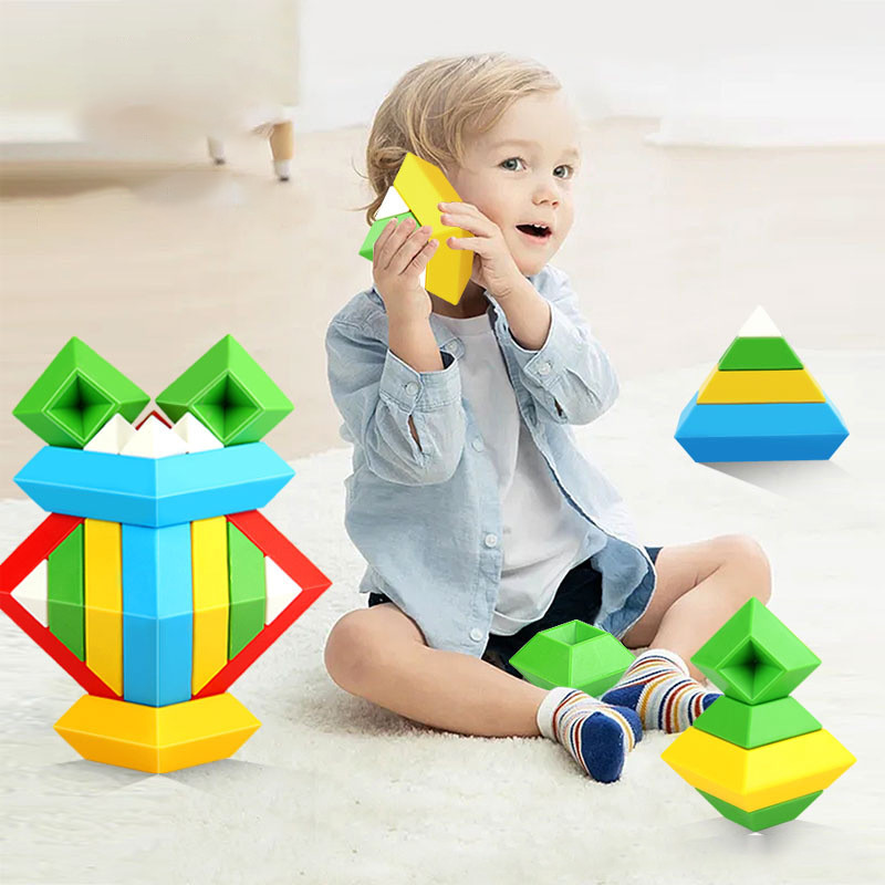 Children Playing with Stacking Blocks