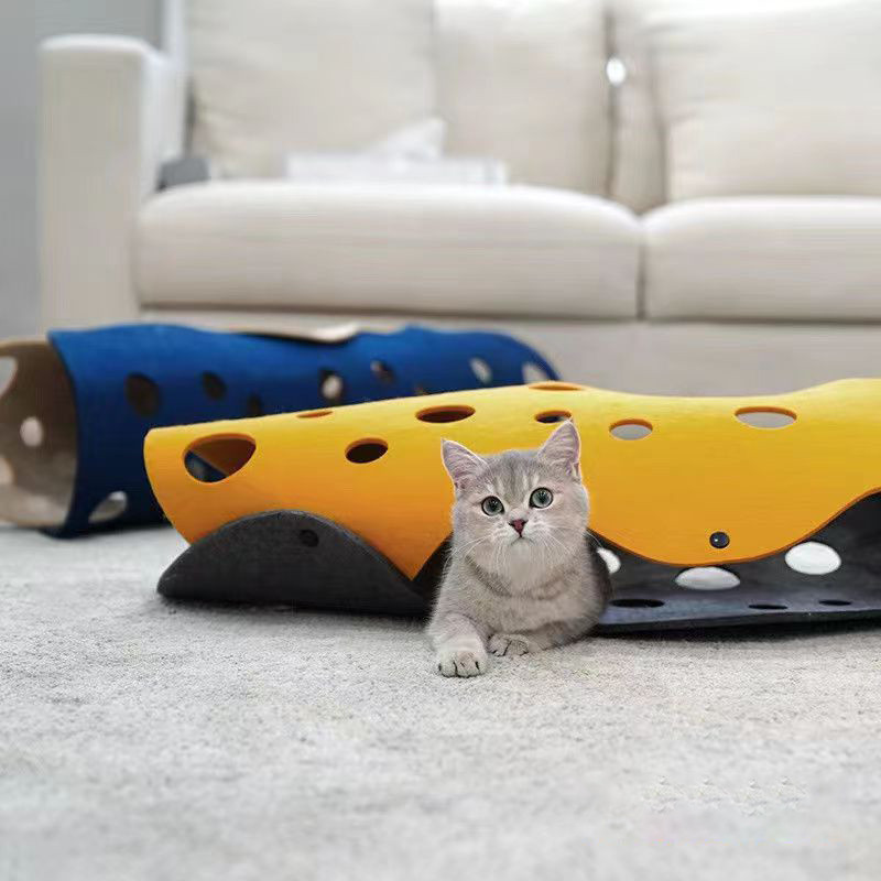 Colorful felt cat tunnel - top view