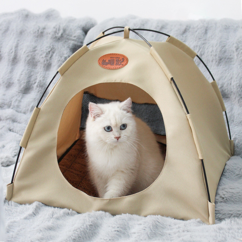 Foldable pet tent shown in home setting